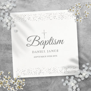 Silver Stardust Baptism Christening Napkin