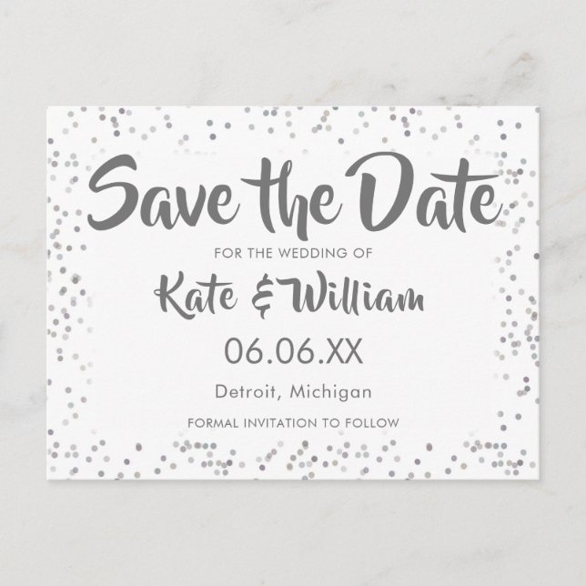 Silver Stardust Confetti Save the Date Announcement Postcard (Front)