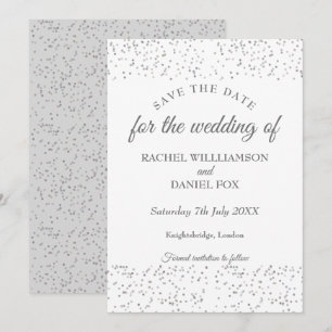 Silver Stardust Confetti Save the Date Card