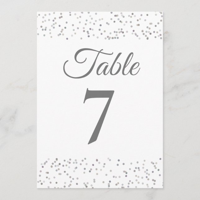 Silver Stardust Confetti Table Number (Front)