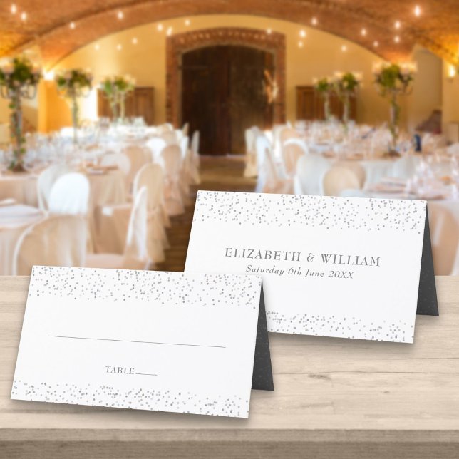 Silver Stardust Confetti Wedding Place Card (Creator Uploaded)