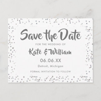 Silver Stardust Confetti Wedding Save the Date Announcement Postcard