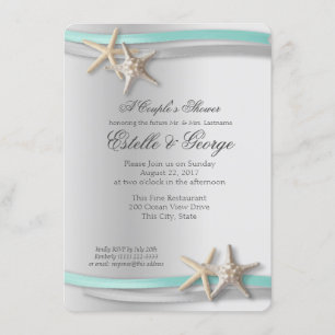 Silver Starfish and Ribbon Couple's Shower Invitation