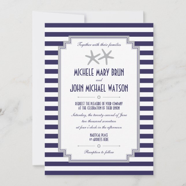 Silver Starfish Couple Nautical Wedding Invitation (Front)