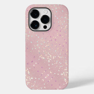 Silver Stars Aesthetic Glitter Pink Background Case-Mate iPhone 14 Pro Case