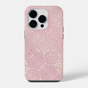 Silver Stars Aesthetic Glitter Pink Background iPhone 14 Pro Case
