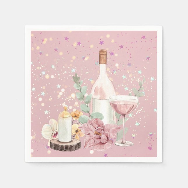 Silver Stars Aesthetic Glitter Pink Background Napkin (Front)