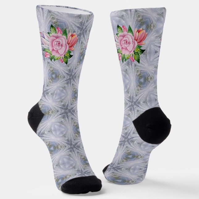 Silver Stars And Pink Roses Socks (Creator Uploaded)