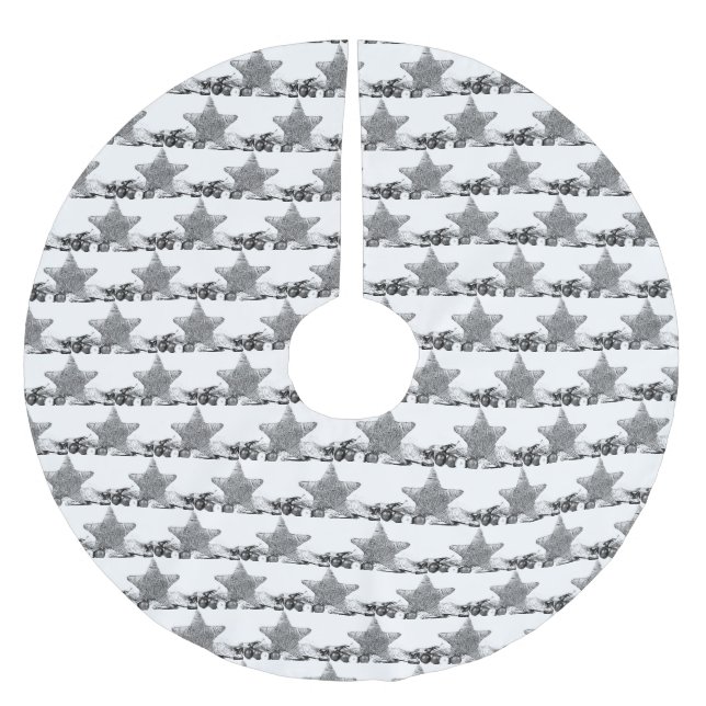 **SILVER STARS** BRUSHED POLYESTER TREE SKIRT (Front)