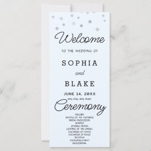 Silver Stars Celestial Light Blue Wedding Program