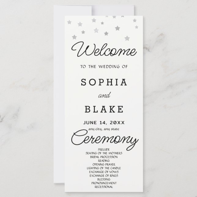 Silver Stars Celestial Off White Wedding Program (Front)