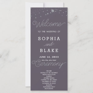 Silver Stars Celestial Smoke Grey Wedding Program