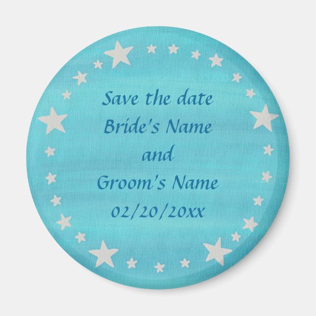 Silver Stars Circle on blue, Save the date magnet (Front)