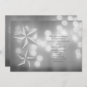 Silver Stars & Elegant Bokeh Lights Engagement Invitation