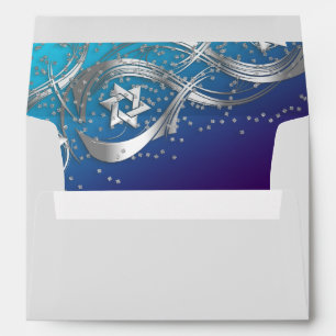 Silver Stars Flourish Silver Confetti Turquoise Envelope