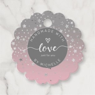 silver stars handmade with love monogram favour tags