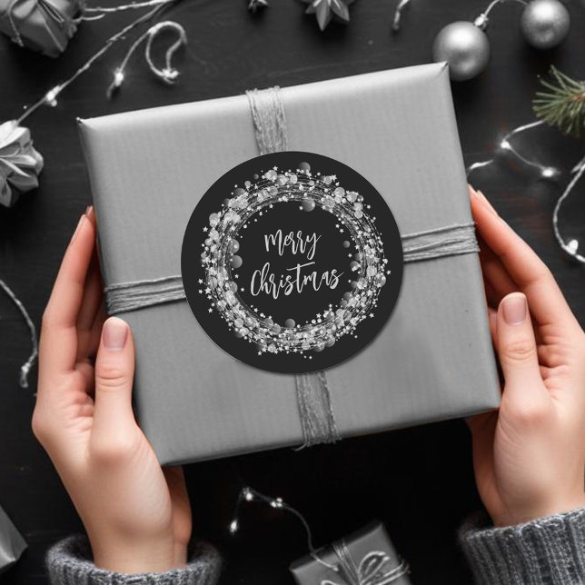 Silver Stars Merry Christmas Classic Round Sticker (Silver Stars Merry Christmas Classic Round 3" Stickers)