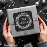 Silver Stars Merry Christmas Square Sticker<br><div class="desc">Twinkling silver stars,  circles and dots surround the words "Merry Christmas" on black square stickers are perfect for your holiday gift giving and more. MATCHING items in our store.</div>