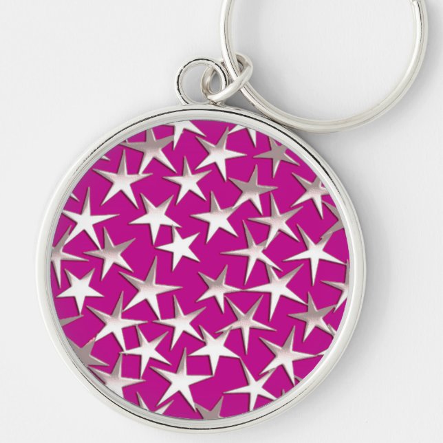 Silver stars on amethyst purple key ring (Front)