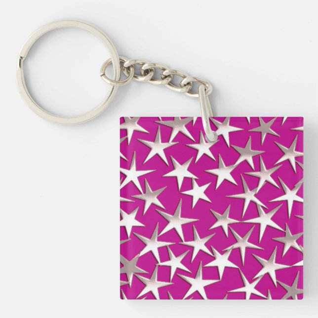 Silver stars on amethyst purple key ring (Front)
