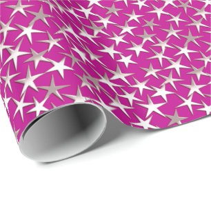 Silver stars on amethyst purple wrapping paper
