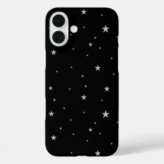 Silver Stars On Black iPhone 16 Plus Case