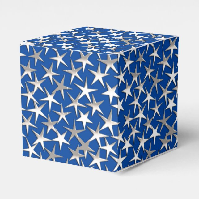 Silver stars on cobalt blue favour box (Front Side)
