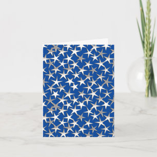 Silver stars on cobalt blue holiday card