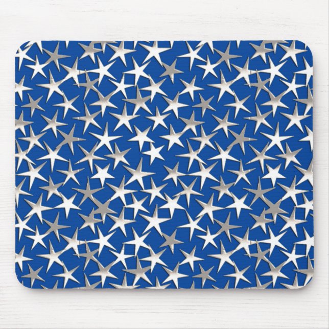 Silver stars on cobalt blue mouse pad (Front)