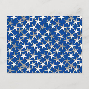 Silver stars on cobalt blue postcard