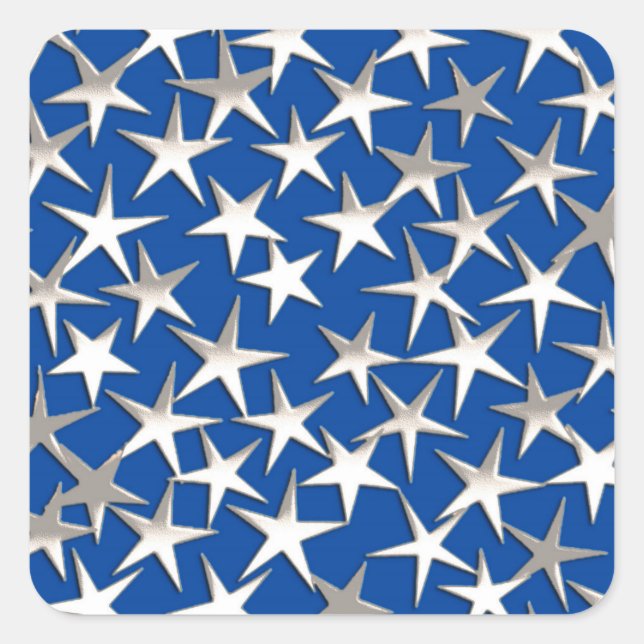 Silver stars on cobalt blue square sticker (Front)