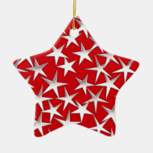 Silver stars on dark red ceramic tree decoration