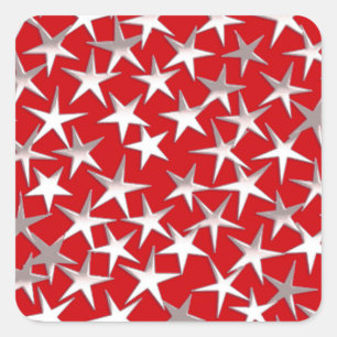Silver stars on dark red square sticker