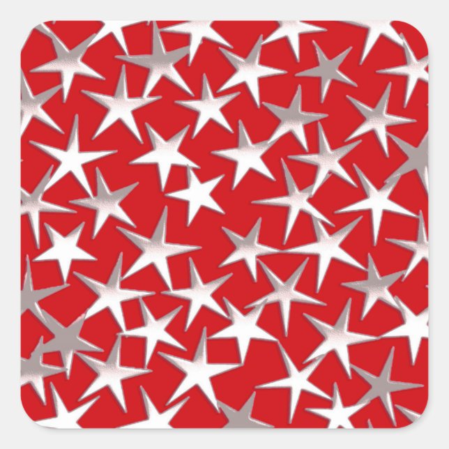 Silver stars on dark red square sticker (Front)