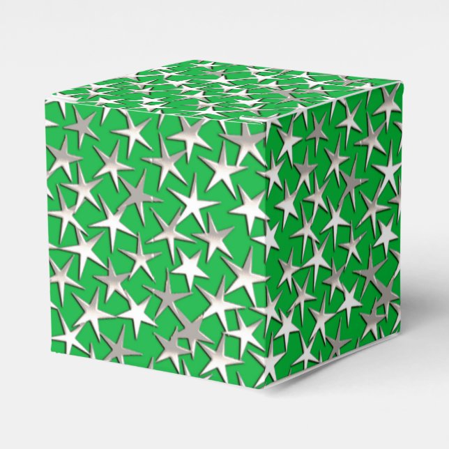 Silver stars on emerald green favour box (Front Side)