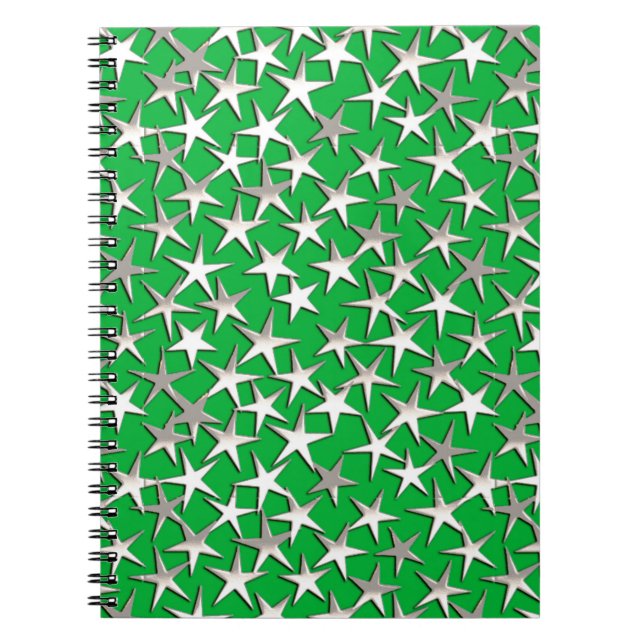 Silver stars on emerald green notebook (Front)