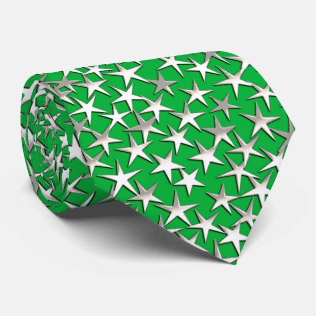Silver stars on emerald green tie (Rolled)