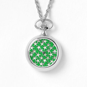 Silver stars on emerald green watch