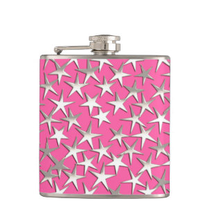 Silver stars on fuchsia pink hip flask