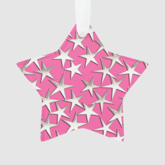 Silver stars on fuchsia pink ornament (Front)