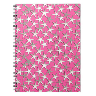 Silver stars on fuchsia pink spiral notebook