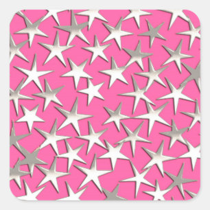 Silver stars on fuchsia pink square sticker