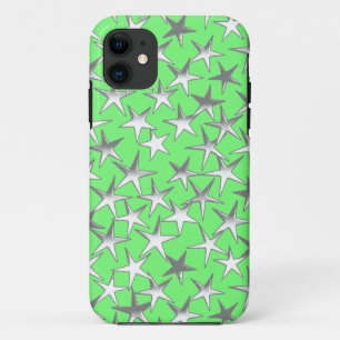 Silver stars, on lime green Case-Mate iPhone case