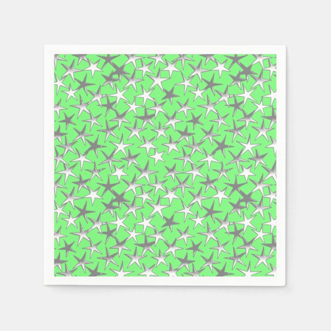 Silver stars, on lime green napkin (Front)