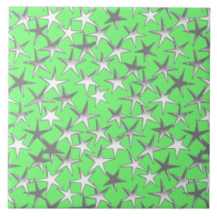 Silver stars, on lime green tile