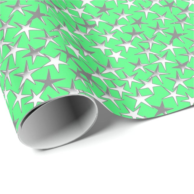 Silver stars, on lime green wrapping paper (Roll Corner)