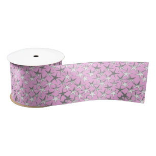 Silver Stars on Pastel Pink Satin Ribbon