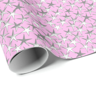 Silver Stars on Pastel Pink Wrapping Paper