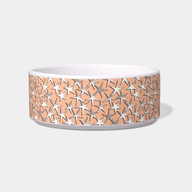 Silver stars on peach pink bowl (Left)