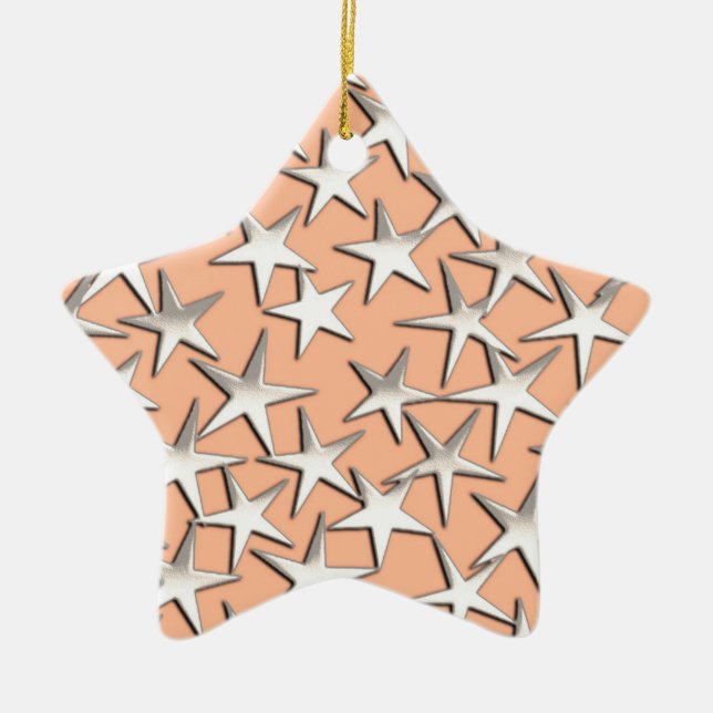 Silver stars on peach pink ceramic tree decoration (Front)